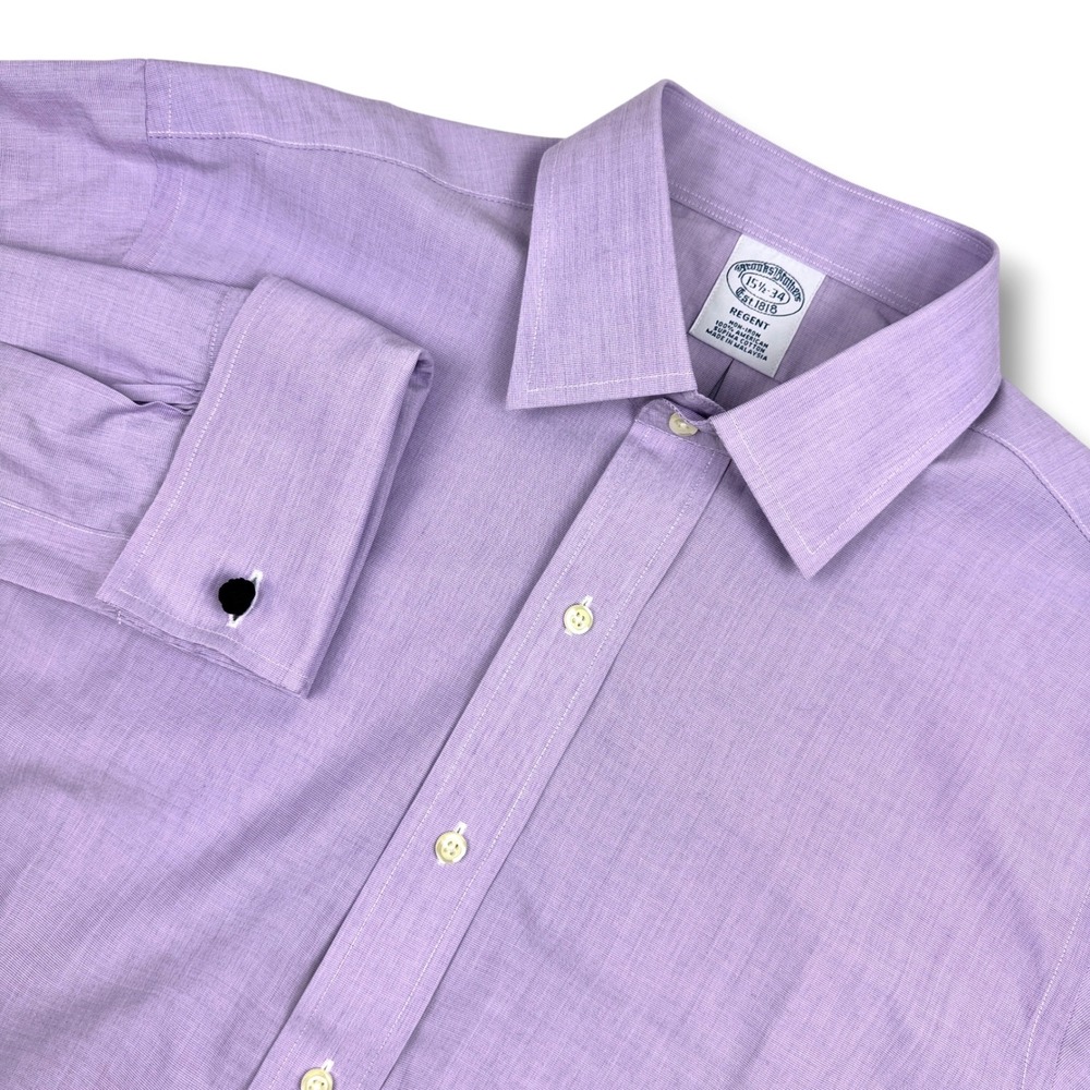 Brooks Brothers Regent Non-Iron Shirt Mens 15.5 34 Lavender Supima Cotton French